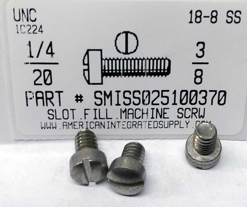 1/4-20X3/8 FILLISTER HEAD SLOTTED MACHINE SCREW 18-8 STAINLESS STEEL