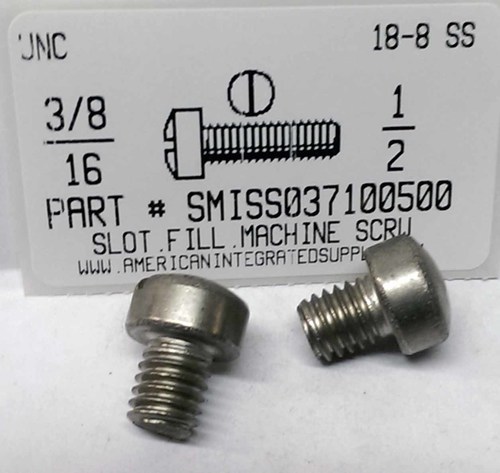 3/8-16X1/2 FILLISTER HEAD SLOTTED MACHINE SCREW 18-8 STAINLESS STEEL