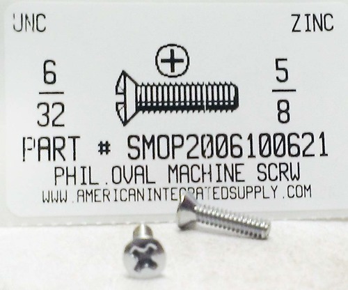 #6-32X5/8 OVAL HEAD PHILLIPS MACHINE SCREW STEEL ZINC PLATED