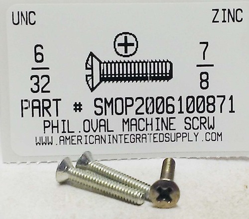 #6-32X7/8 OVAL HEAD PHILLIPS MACHINE SCREW STEEL ZINC PLATED