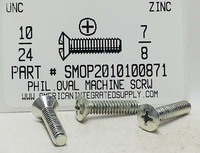 #10-24X7/8 OVAL HEAD PHILLIPS MACHINE SCREW STEEL ZINC PLATED