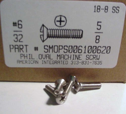 #6-32X5/8 OVAL HEAD PHILLIPS MACHINE SCREW 18-8 STAINLESS STEEL