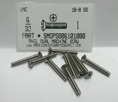 #6-32X1 OVAL HEAD PHILLIPS MACHINE SCREW 18-8 STAINLESS STEEL