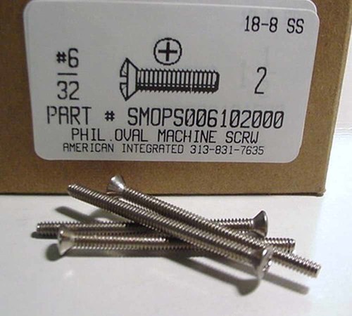 #6-32X2 OVAL HEAD PHILLIPS MACHINE SCREW 18-8 STAINLESS STEEL