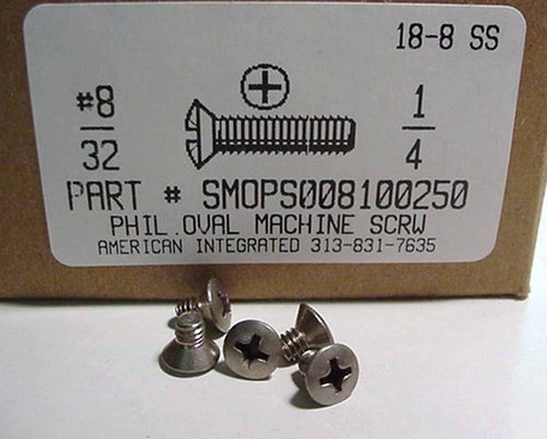 #8-32X1/4 UNDERCUT OVAL HEAD PHILLIPS MACHINE SCREW 18-8 STAINLESS STEEL