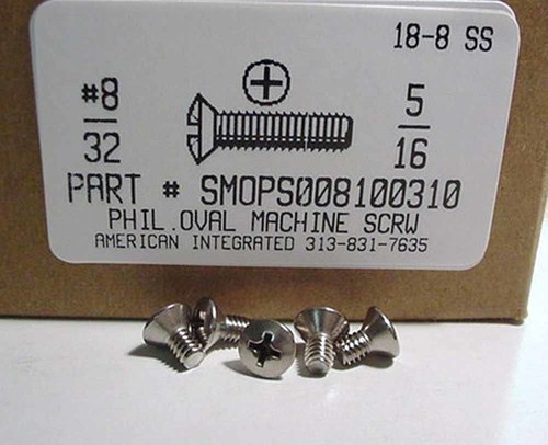 #8-32X5/16 OVAL HEAD PHILLIPS MACHINE SCREW 18-8 STAINLESS STEEL