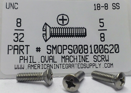 #8-32X5/8 OVAL HEAD PHILLIPS MACHINE SCREW 18-8 STAINLESS STEEL