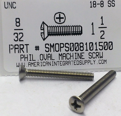 #8-32X1-1/2 OVAL HEAD PHILLIPS MACHINE SCREW 18-8 STAINLESS STEEL