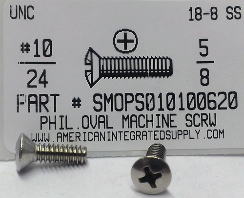 #10-24X5/8 OVAL HEAD PHILLIPS MACHINE SCREW 18-8 STAINLESS STEEL