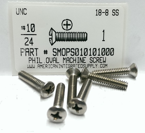 #10-24X1 OVAL HEAD PHILLIPS MACHINE SCREW 18-8 STAINLESS STEEL