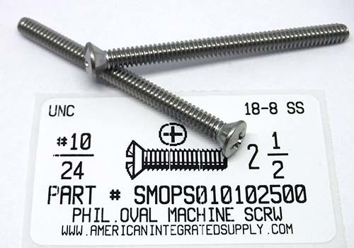 #10-24X2-1/2 OVAL HEAD PHILLIPS MACHINE SCREW 18-8 STAINLESS STEEL