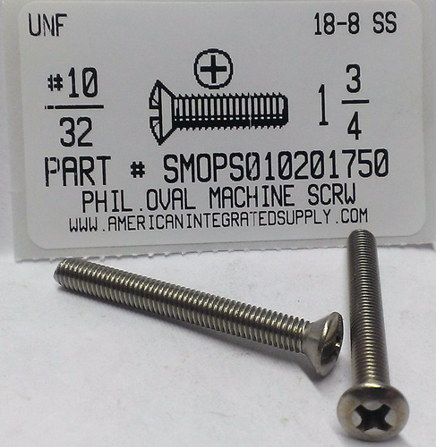 #10-32X1-3/4 OVAL HEAD PHILLIPS MACHINE SCREW 18-8 STAINLESS STEEL