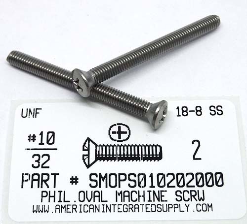 #10-32X2 OVAL HEAD PHILLIPS MACHINE SCREW 18-8 STAINLESS STEEL