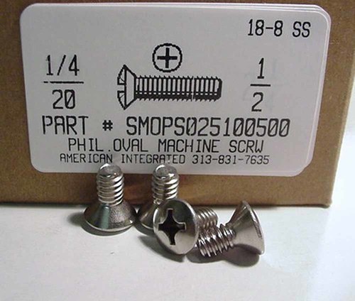 1/4-20X1/2 OVAL HEAD PHILLIPS MACHINE SCREW 18-8 STAINLESS STEEL