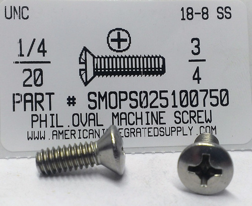 1/4-20X3/4 OVAL HEAD PHILLIPS MACHINE SCREW 18-8 STAINLESS STEEL