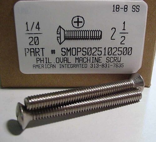 1/4-20X2-1/2 OVAL HEAD PHILLIPS MACHINE SCREW 18-8 STAINLESS STEEL