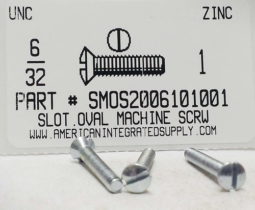 #6-32X1 OVAL HEAD SLOTTED MACHINE SCREW STEEL ZINC PLATED