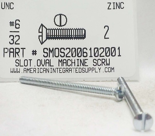 #6-32X2 OVAL HEAD SLOTTED MACHINE SCREW STEEL ZINC PLATED