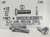 #10-32X7/8 OVAL HEAD SLOTTED MACHINE SCREW STEEL ZINC PLATED (DISCONTINUED)