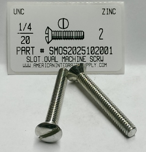 1/4-20X2 OVAL HEAD SLOTTED MACHINE SCREW STEEL ZINC PLATED