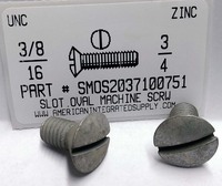 3/8-16X3/4 OVAL HEAD SLOTTED MACHINE SCREW STEEL ZINC PLATED