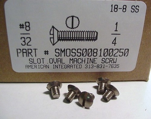 #8-32X1/4 UNDERCUT OVAL HEAD SLOTTED MACHINE SCREW 18-8 STAINLESS STEEL