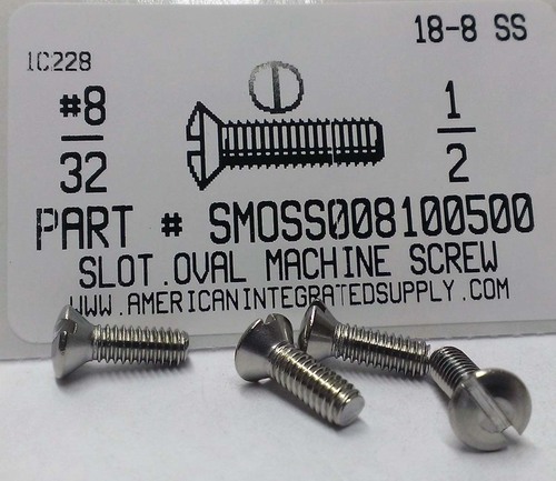 #8-32X1/2 OVAL HEAD SLOTTED MACHINE SCREW 18-8 STAINLESS STEEL