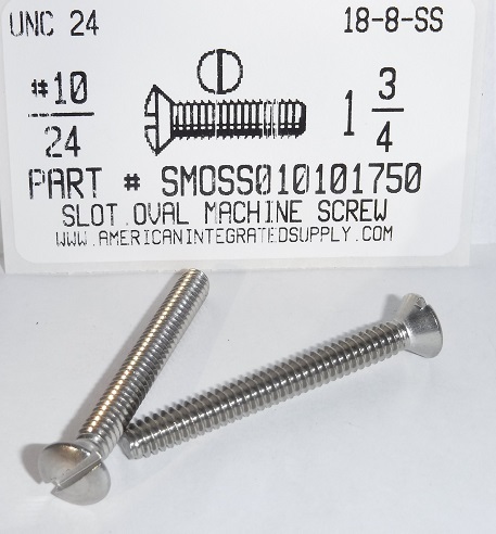 #10-24X1-3/4 OVAL HEAD SLOTTED MACHINE SCREW 18-8 STAINLESS STEEL