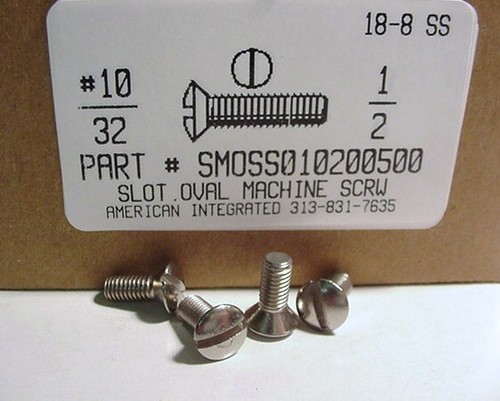 #10-32X1/2 OVAL HEAD SLOTTED MACHINE SCREW 18-8 STAINLESS STEEL