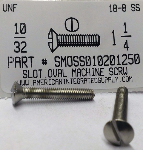 #10-32X1-1/4 OVAL HEAD SLOTTED MACHINE SCREW 18-8 STAINLESS STEEL