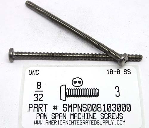 #8-32X3 PAN HEAD SPANNER DRIVE MACHINE SCREW 18-8 STAINLESS STEEL