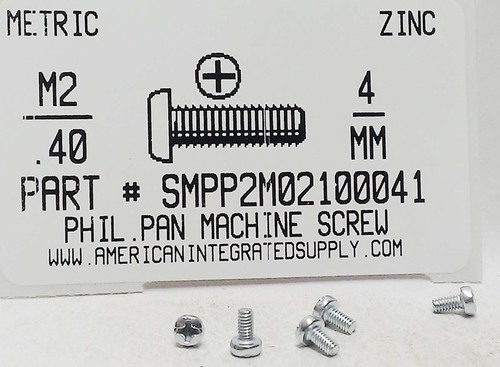 M2-.40X4mm PAN HEAD PHILLIPS MACHINE SCREW STEEL ZINC D7985