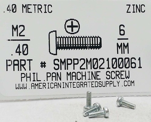 M2-.40X6mm PAN HEAD PHILLIPS MACHINE SCREW STEEL ZINC D7985