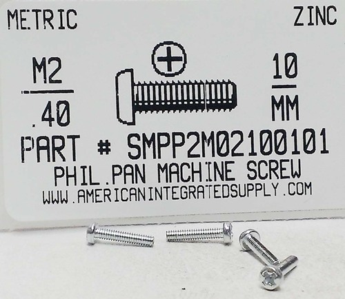 M2-.40X10mm PAN HEAD PHILLIPS MACHINE SCREW STEEL ZINC D7985