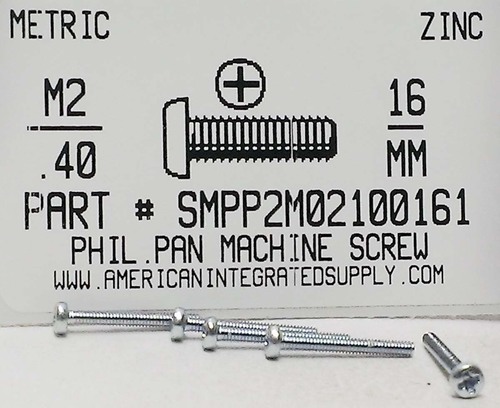 M2-.40X16mm PAN HEAD PHILLIPS MACHINE SCREW STEEL ZINC D7985