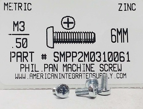 M3-.50X6mm PAN HEAD PHILLIPS MACHINE SCREW STEEL ZINC D7985