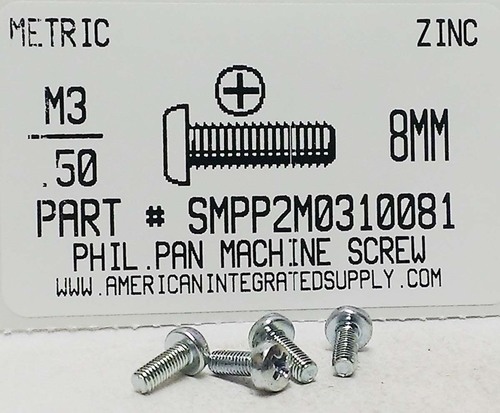 M3-.50X8mm PAN HEAD PHILLIPS MACHINE SCREW STEEL ZINC D7985