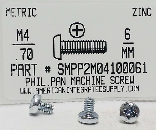 M4-.70X6mm PAN HEAD PHILLIPS MACHINE SCREW STEEL ZINC D7985