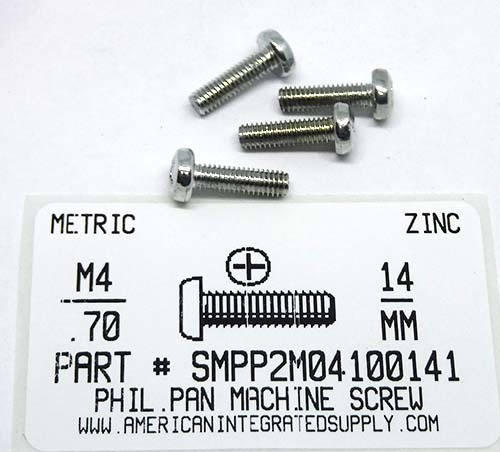 M4-.70X14mm PAN HEAD PHILLIPS MACHINE SCREW STEEL ZINC D7985