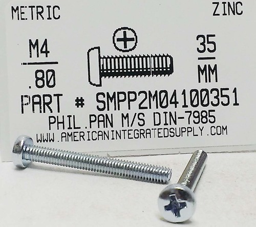 M4-.70X35mm PAN HEAD PHILLIPS MACHINE SCREW STEEL ZINC D7985