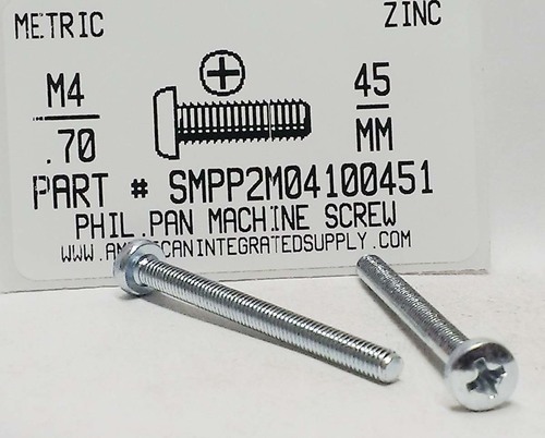 M4-.70X45mm PAN HEAD PHILLIPS MACHINE SCREW STEEL ZINC D7985