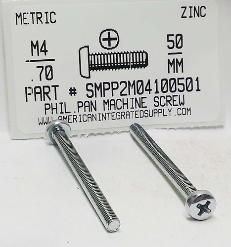 M4-.70X50mm PAN HEAD PHILLIPS MACHINE SCREW STEEL ZINC D7985