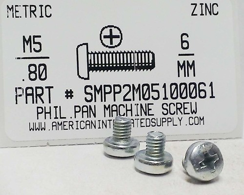 M5-.80X6mm PAN HEAD PHILLIPS MACHINE SCREW STEEL ZINC D7985