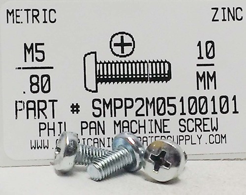 M5-.80X10mm PAN HEAD PHILLIPS MACHINE SCREW STEEL ZINC D7985