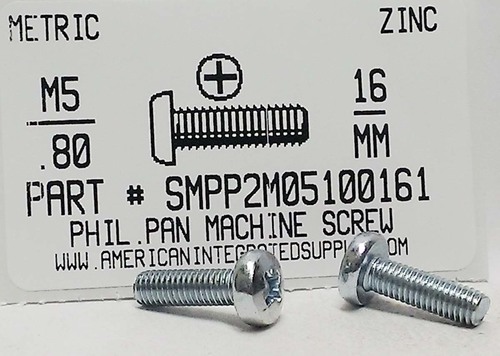 M5-.80X16mm PAN HEAD PHILLIPS MACHINE SCREW STEEL ZINC D7985