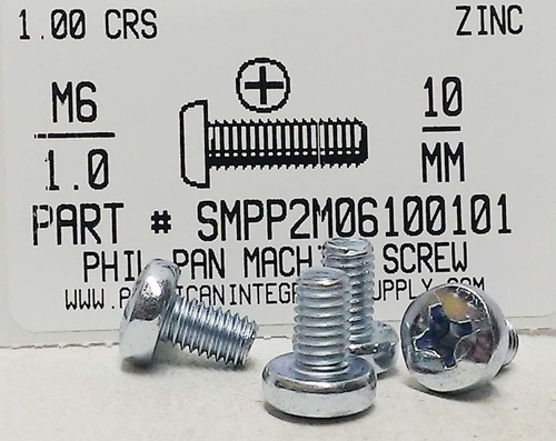 M6-1.00X10mm PAN HEAD PHILLIPS MACHINE SCREW STEEL ZINC D7985