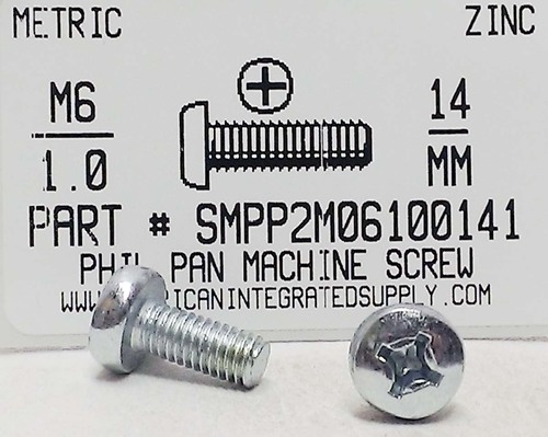 M6-1.00X14mm PAN HEAD PHILLIPS MACHINE SCREW STEEL ZINC D7985