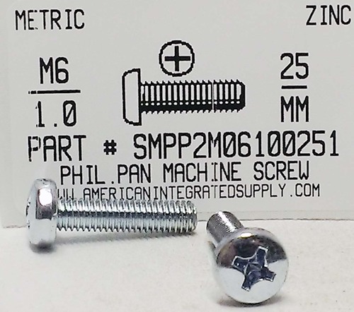 M6-1.00X25mm PAN HEAD PHILLIPS MACHINE SCREW STEEL ZINC D7985