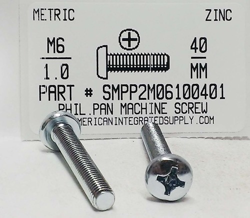 M6-1.00X40mm PAN HEAD PHILLIPS MACHINE SCREW STEEL ZINC D7985