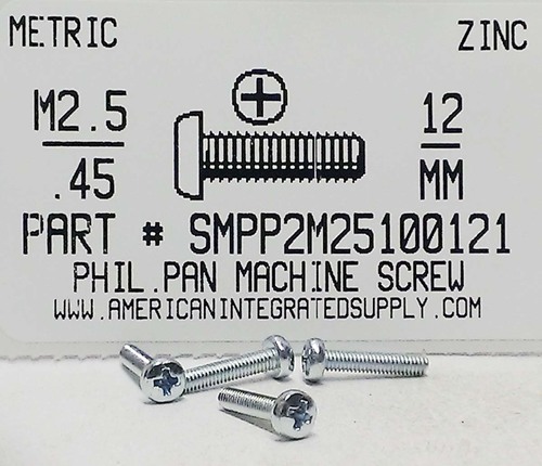 M2.5-.45X12mm PAN HEAD PHILLIPS MS STEEL ZINC D7985